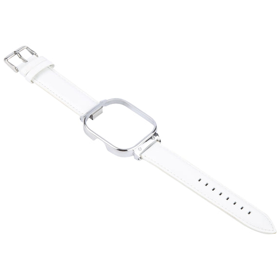 For Redmi Watch 4 Metal Silver Frame Genuine Leather Watch Band(White)