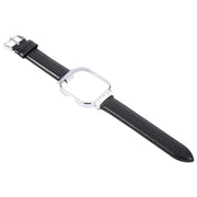 For Redmi Watch 4 Metal Silver Frame Genuine Leather Watch Band(Black)