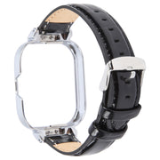 For Redmi Watch 4 Metal Silver Frame Genuine Leather Watch Band(Bamboo Black)