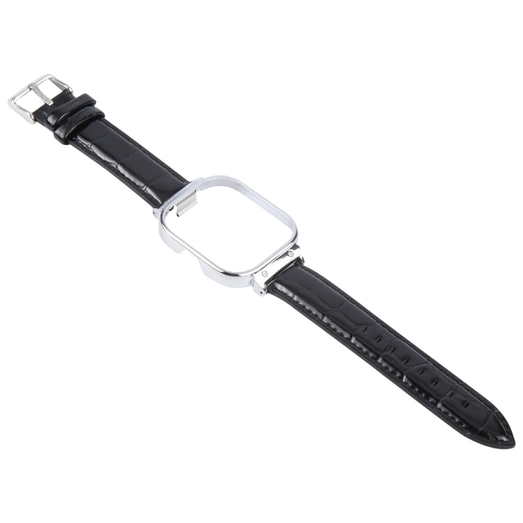 For Redmi Watch 4 Metal Silver Frame Genuine Leather Watch Band(Bamboo Black)