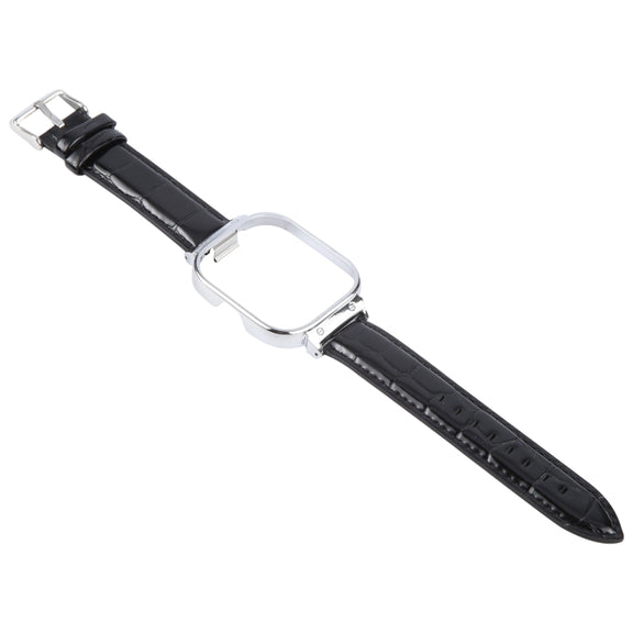 For Redmi Watch 4 Metal Silver Frame Genuine Leather Watch Band(Bamboo Black)