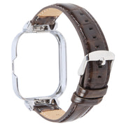 For Redmi Watch 4 Metal Silver Frame Genuine Leather Watch Band(Bamboo Brown)