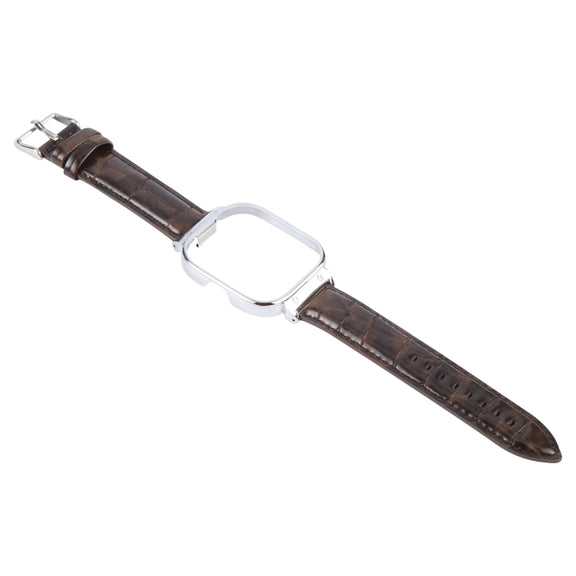 For Redmi Watch 4 Metal Silver Frame Genuine Leather Watch Band(Bamboo Brown)