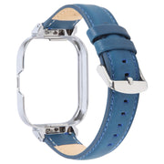 For Redmi Watch 4 Metal Silver Frame Genuine Leather Watch Band(Blue)
