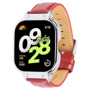 For Redmi Watch 4 Metal Silver Frame Genuine Leather Watch Band(Red)