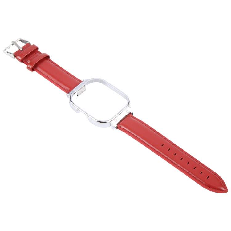 For Redmi Watch 4 Metal Silver Frame Genuine Leather Watch Band(Red)
