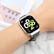 For Redmi Watch 4 Metal Silver Frame Genuine Leather Watch Band(Blue)