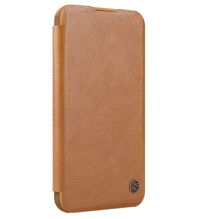 For iPhone 16 NILLKIN Qin Prop Series Flip Camera Cover Design Leather Phone Case(Brown)