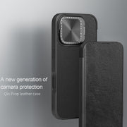 For iPhone 16 NILLKIN Qin Prop Series Flip Camera Cover Design Leather Phone Case(Brown)