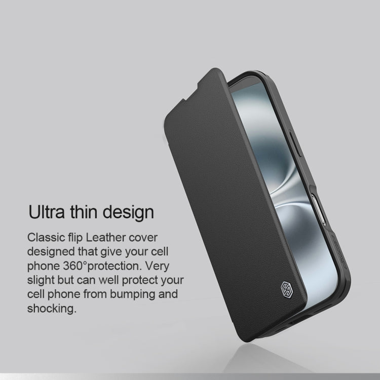 For iPhone 16 NILLKIN Qin Prop Series Flip Camera Cover Design Leather Phone Case(Brown)