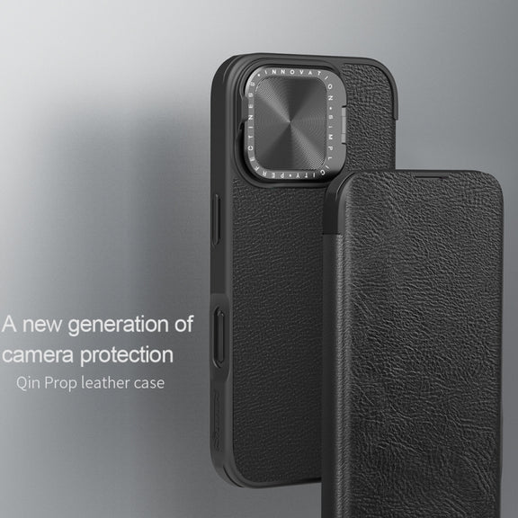 For iPhone 16 NILLKIN Qin Prop Series Flip Camera Cover Design Leather Phone Case(Black)