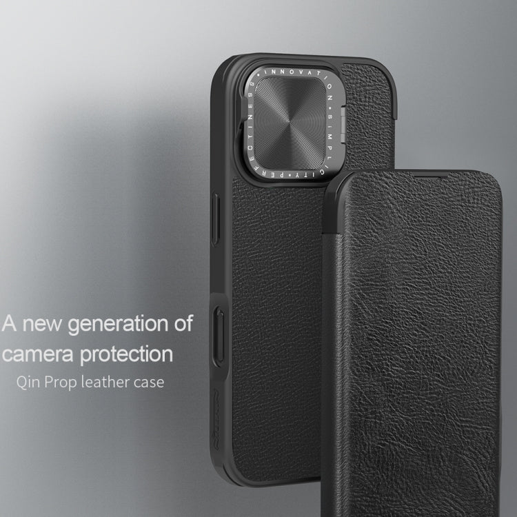 For iPhone 16 NILLKIN Qin Prop Series Flip Camera Cover Design Leather Phone Case(Black)