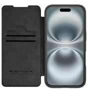 For iPhone 16 NILLKIN Qin Prop Series Flip Camera Cover Design Leather Phone Case(Plain Leather Black)