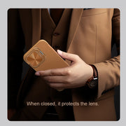 For iPhone 16 NILLKIN Qin Prop Series Flip Camera Cover Design Leather Phone Case(Plain Leather Black)
