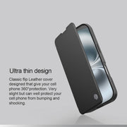 For iPhone 16 NILLKIN Qin Prop Series Flip Camera Cover Design Leather Phone Case(Plain Leather Black)