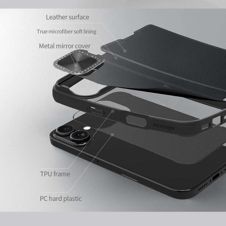 For iPhone 16 NILLKIN Qin Prop Series Flip Camera Cover Design Leather Phone Case(Plain Leather Black)