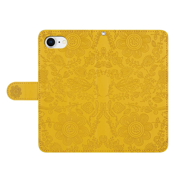 For iPhone 16e Floral Embossed Pattern Leather Phone Case(Yellow)