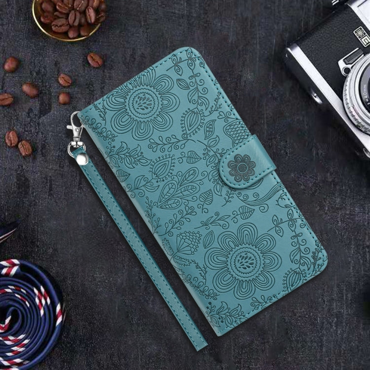 For Samsung Galaxy S25 Ultra 5G Floral Embossed Pattern Leather Phone Case(Dark Green)