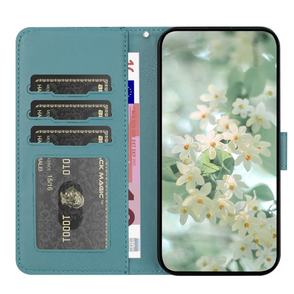 For Samsung Galaxy S25 Ultra 5G Floral Embossed Pattern Leather Phone Case(Dark Green)