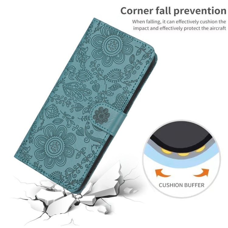 For Samsung Galaxy S25 Ultra 5G Floral Embossed Pattern Leather Phone Case(Dark Green)