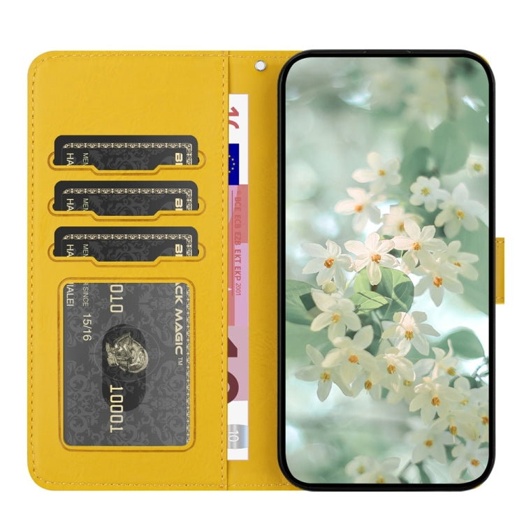 For Samsung Galaxy S25 Ultra 5G Floral Embossed Pattern Leather Phone Case(Yellow)