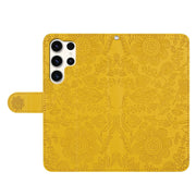 For Samsung Galaxy S25 Ultra 5G Floral Embossed Pattern Leather Phone Case(Yellow)
