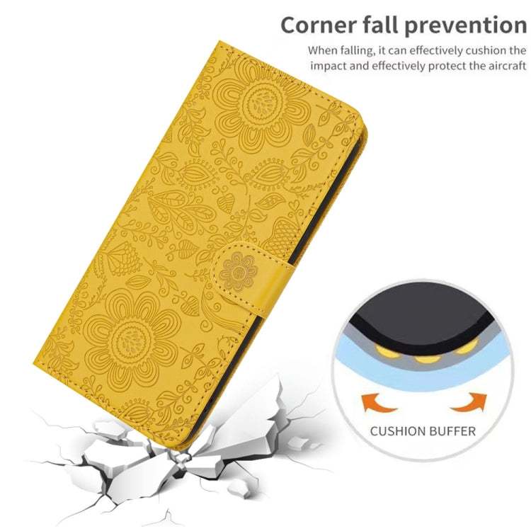 For Samsung Galaxy S25 Ultra 5G Floral Embossed Pattern Leather Phone Case(Yellow)