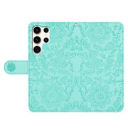 For Samsung Galaxy S25 Ultra 5G Floral Embossed Pattern Leather Phone Case(Light Green)