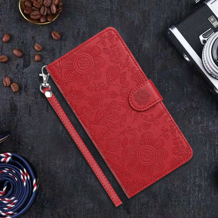 For Samsung Galaxy S25+ 5G Floral Embossed Pattern Leather Phone Case(Red)