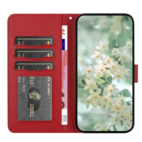 For Samsung Galaxy S25+ 5G Floral Embossed Pattern Leather Phone Case(Red)