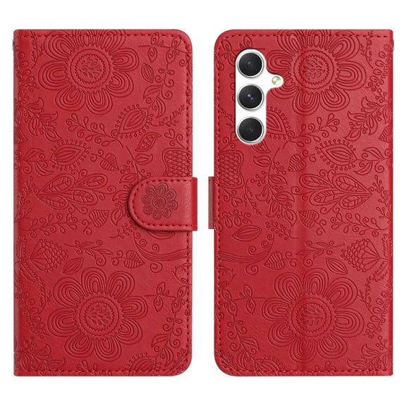 For Samsung Galaxy S25+ 5G Floral Embossed Pattern Leather Phone Case(Red)