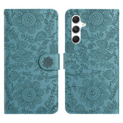 For Samsung Galaxy S25+ 5G Floral Embossed Pattern Leather Phone Case(Dark Green)