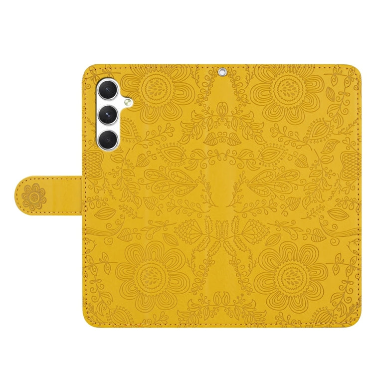 For Samsung Galaxy S25+ 5G Floral Embossed Pattern Leather Phone Case(Yellow)