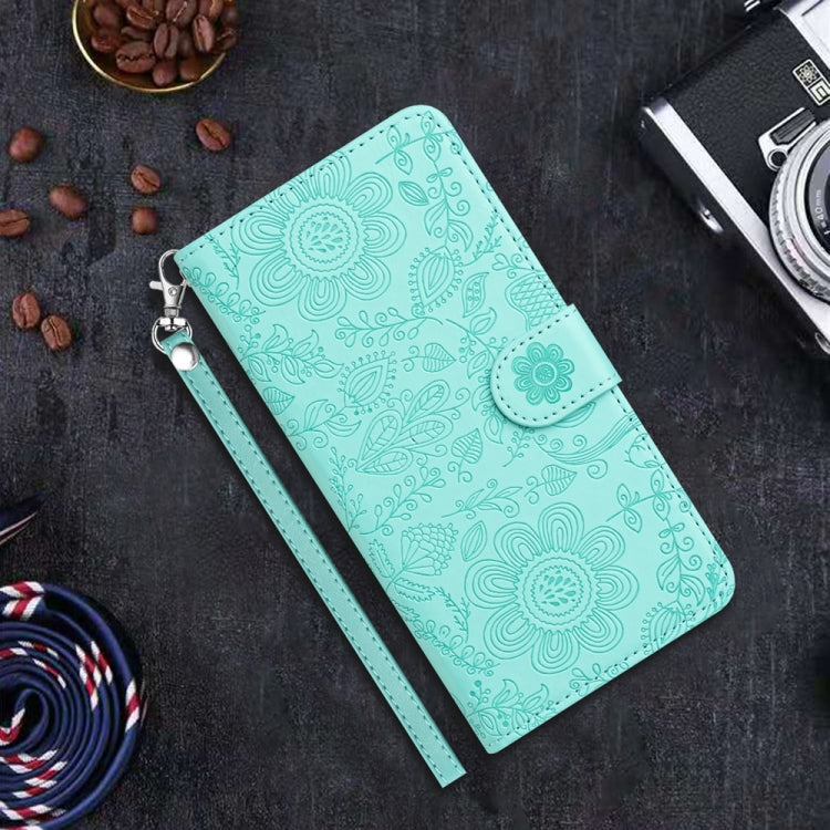 For Samsung Galaxy S25+ 5G Floral Embossed Pattern Leather Phone Case(Light Green)