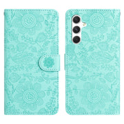 For Samsung Galaxy S25+ 5G Floral Embossed Pattern Leather Phone Case(Light Green)