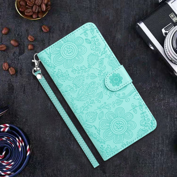 For Samsung Galaxy S25+ 5G Floral Embossed Pattern Leather Phone Case(Light Green)