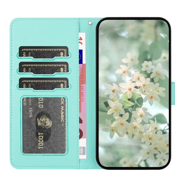 For Samsung Galaxy S25+ 5G Floral Embossed Pattern Leather Phone Case(Light Green)