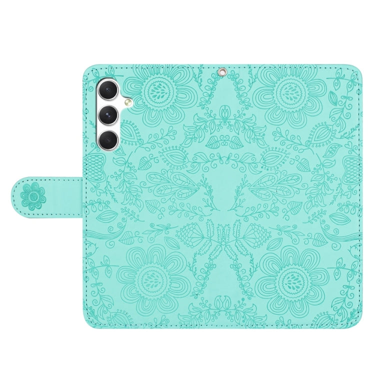 For Samsung Galaxy S25+ 5G Floral Embossed Pattern Leather Phone Case(Light Green)