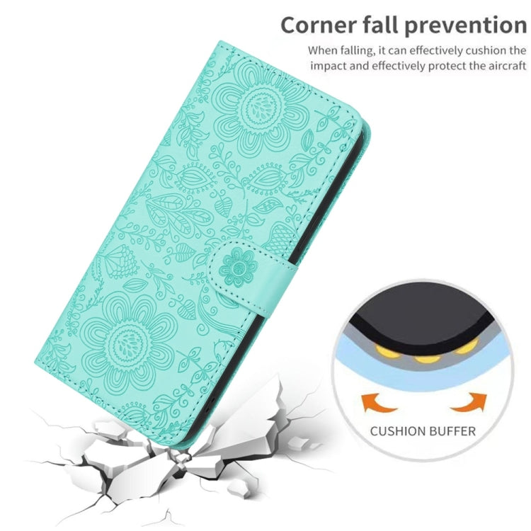 For Samsung Galaxy S25+ 5G Floral Embossed Pattern Leather Phone Case(Light Green)