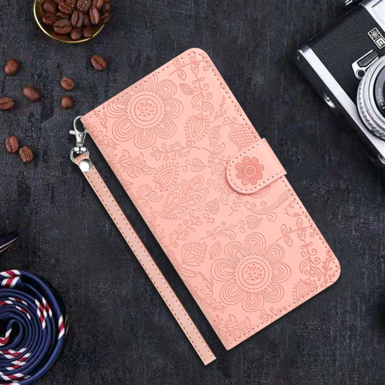 For Samsung Galaxy S25 5G Floral Embossed Pattern Leather Phone Case(Pink)