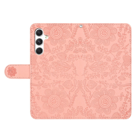 For Samsung Galaxy S25 5G Floral Embossed Pattern Leather Phone Case(Pink)