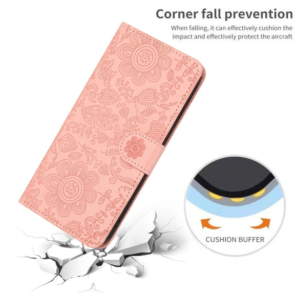 For Samsung Galaxy S25 5G Floral Embossed Pattern Leather Phone Case(Pink)