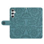 For Samsung Galaxy S25 5G Floral Embossed Pattern Leather Phone Case(Dark Green)