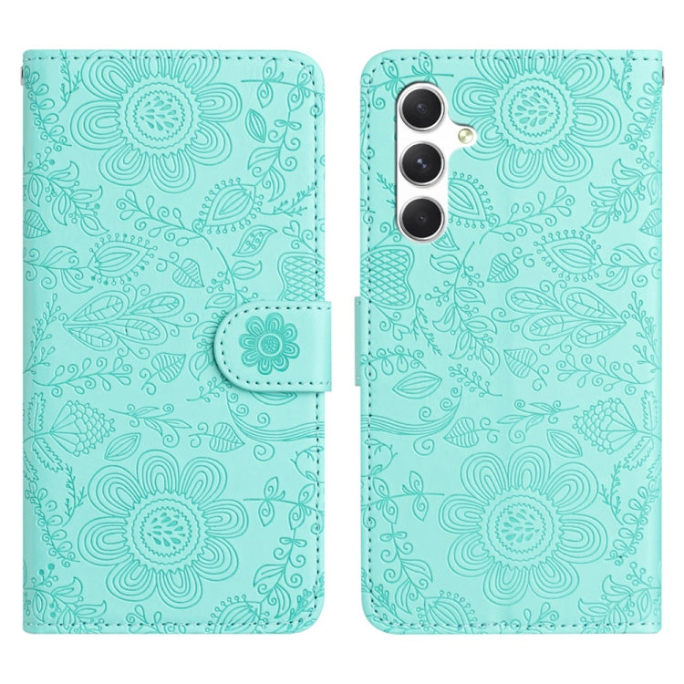 For Samsung Galaxy S25 5G Floral Embossed Pattern Leather Phone Case(Light Green)
