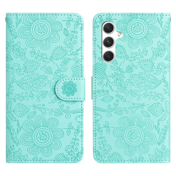 For Samsung Galaxy S25 5G Floral Embossed Pattern Leather Phone Case(Light Green)