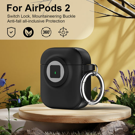 For AirPods 1 / 2 Camera Series PC + TPU Headset Shockproof Carbon Fibre Case(Black)