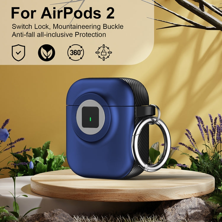 For AirPods 1 / 2 Camera Series PC + TPU Headset Shockproof Carbon Fibre Case(Blue)