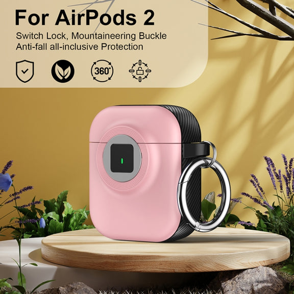 For AirPods 1 / 2 Camera Series PC + TPU Headset Shockproof Carbon Fibre Case(Pink)