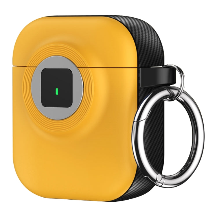 For AirPods 1 / 2 Camera Series PC + TPU Headset Shockproof Carbon Fibre Case(Yellow)