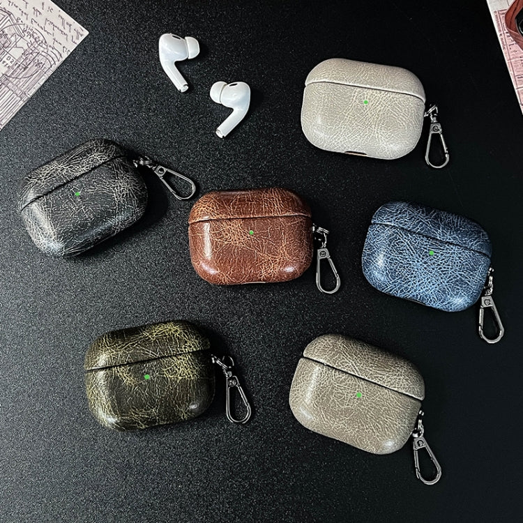 For AirPods 4 Retro Oil Leather Bluetooth Earphones Protective Case(Blue)